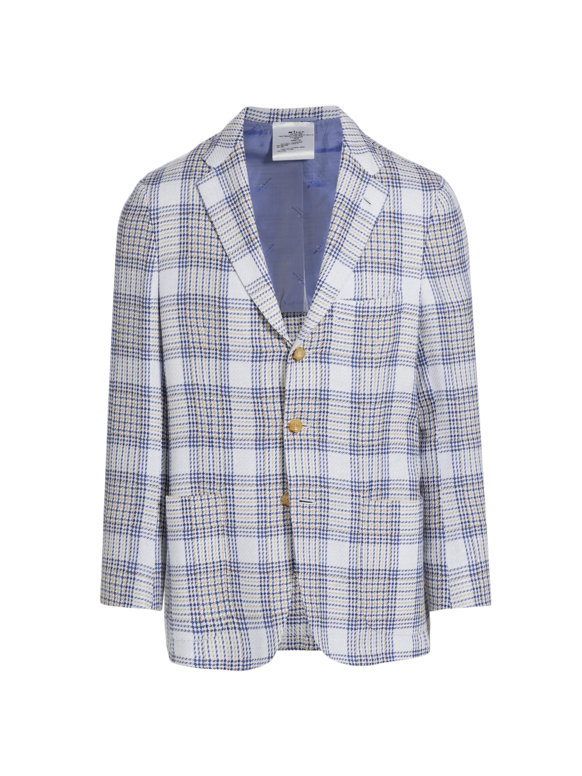 Kiton Men's Plaid Cashmere-Linen Three-Button Sport Coat - Sky Blue