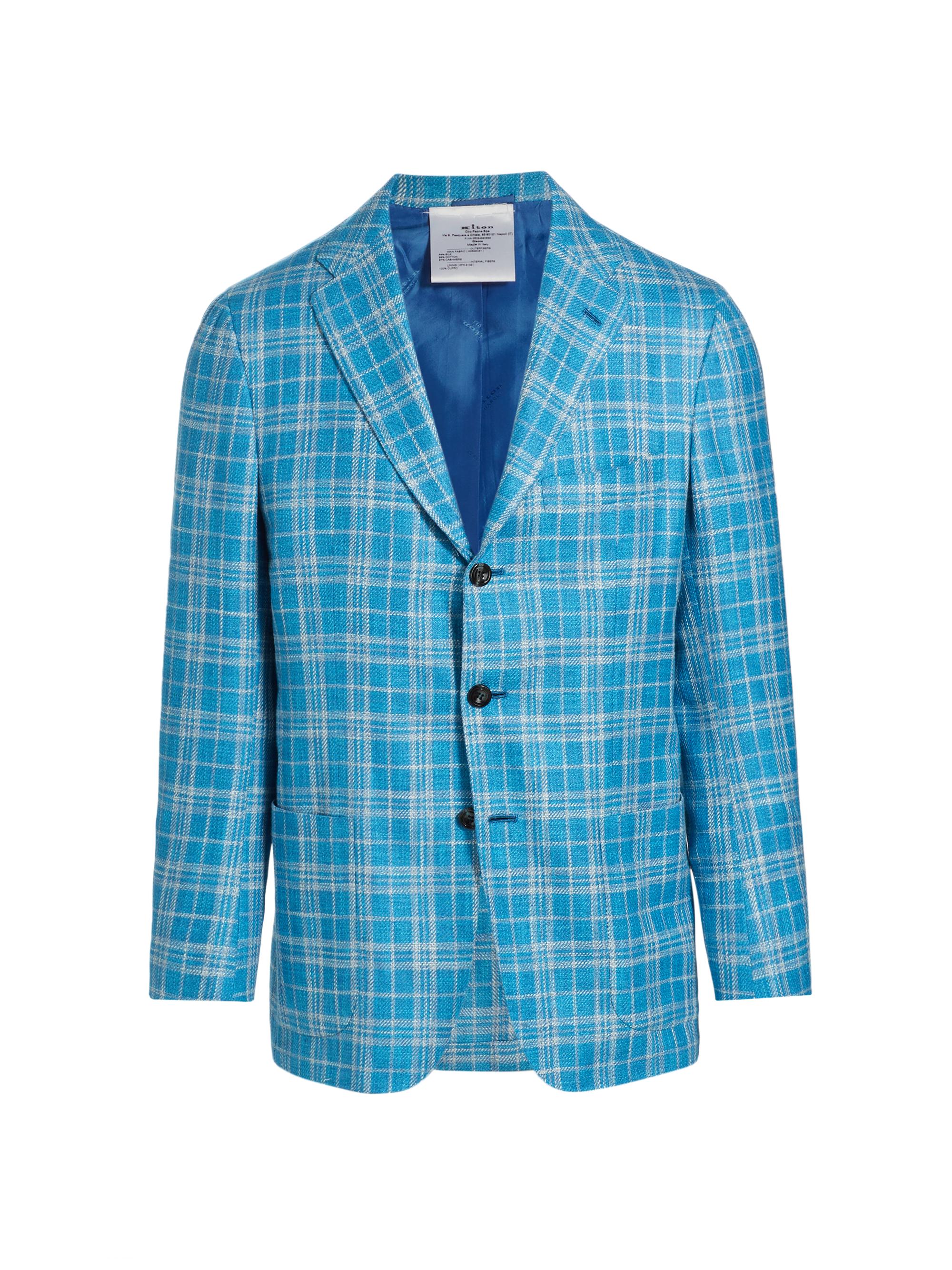 Kiton Men's Plaid Silk-Blend Three-Button Sport Coat - Sky Blue