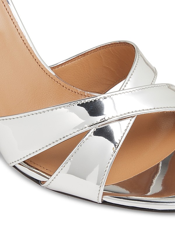 Shop Aquazzura Divine 85MM Metallic Block-Heel Sandals Shop Aquazzura Divine 85MM Metallic Block-Heel Sandals