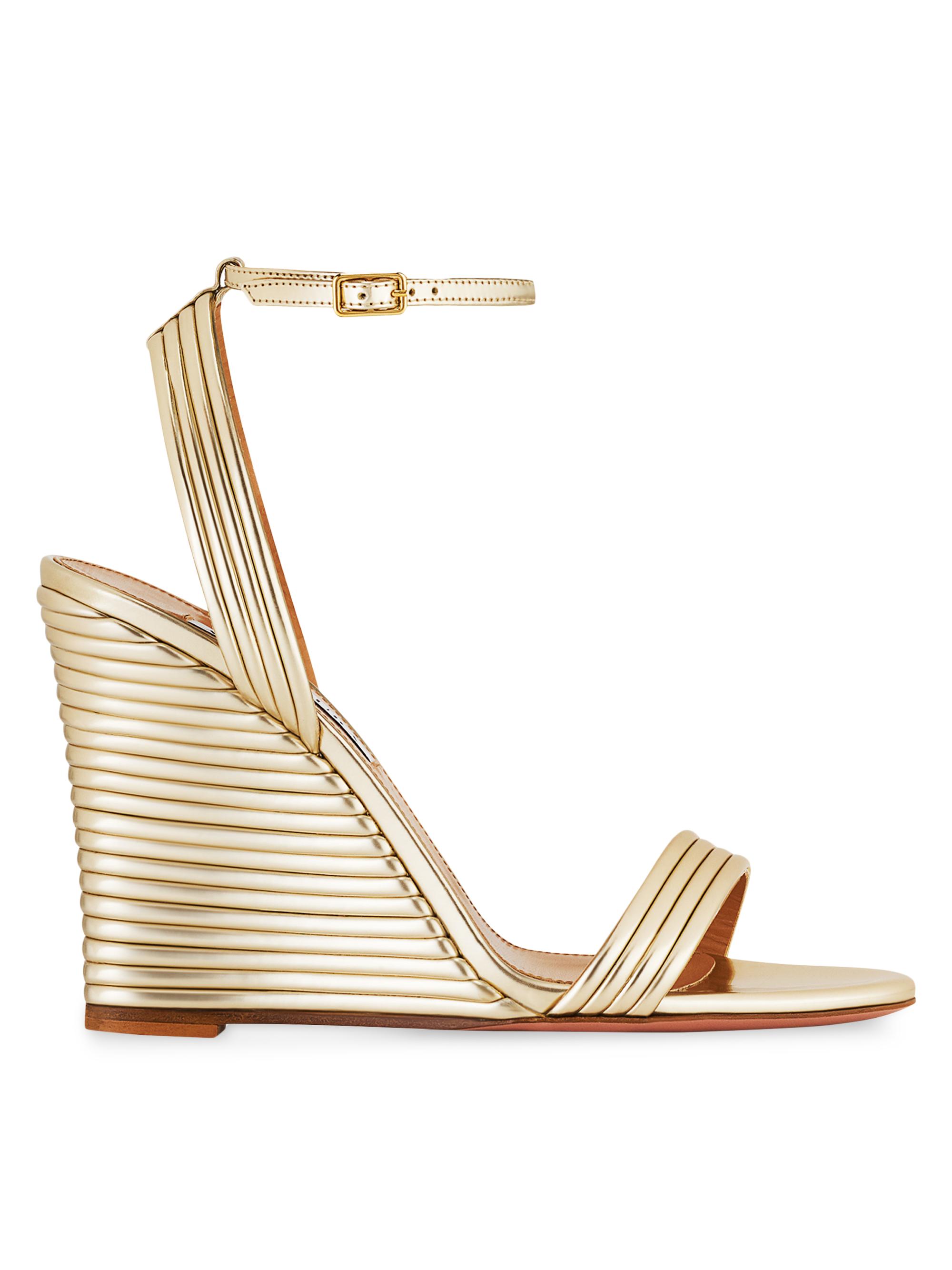 Aquazzura Women's Wow 95MM Metallic Wedge Sandals - Light Gold
