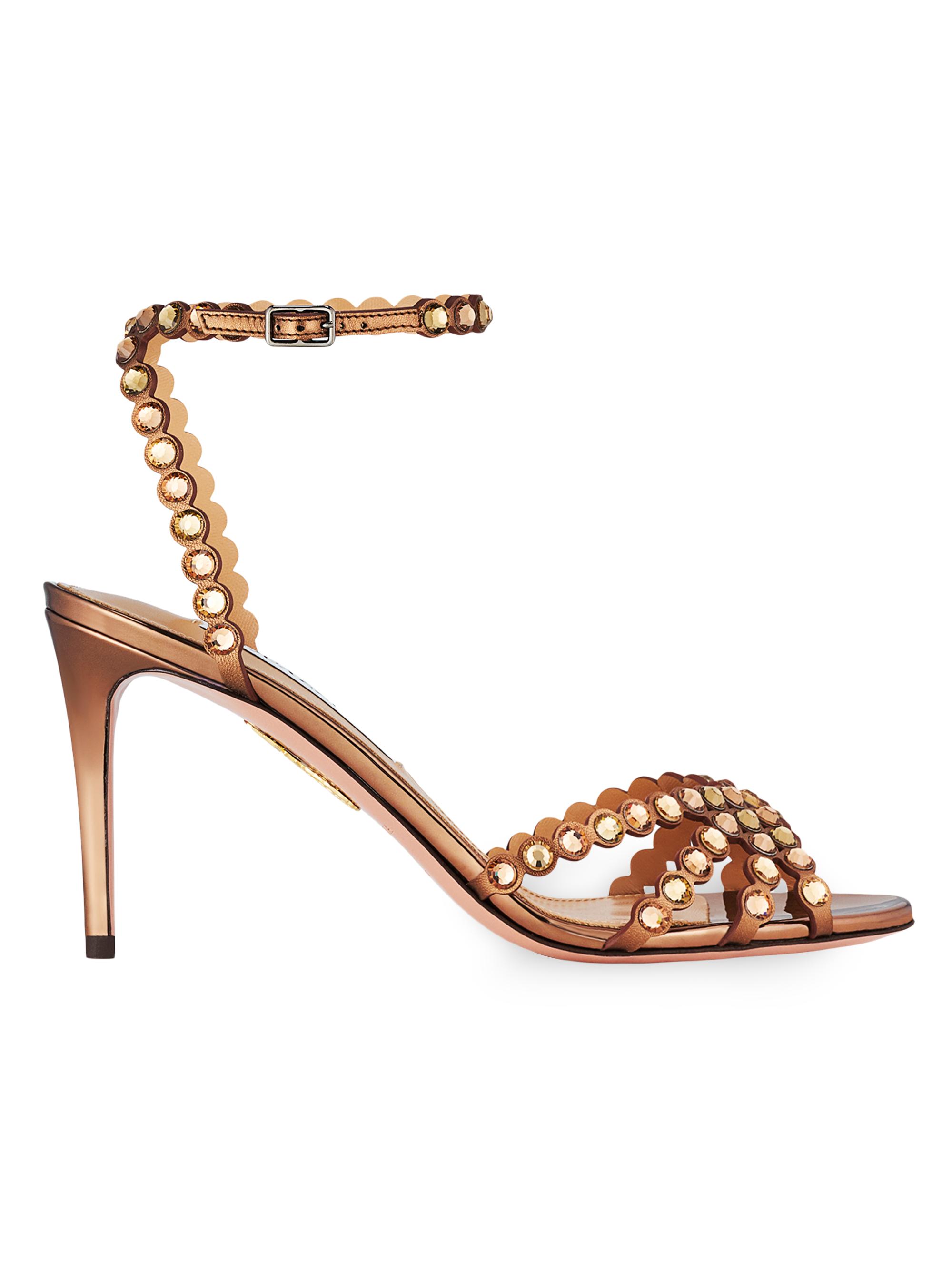 Aquazzura Tequila 85MM Crystal-Embellished Leather Sandals | Saks