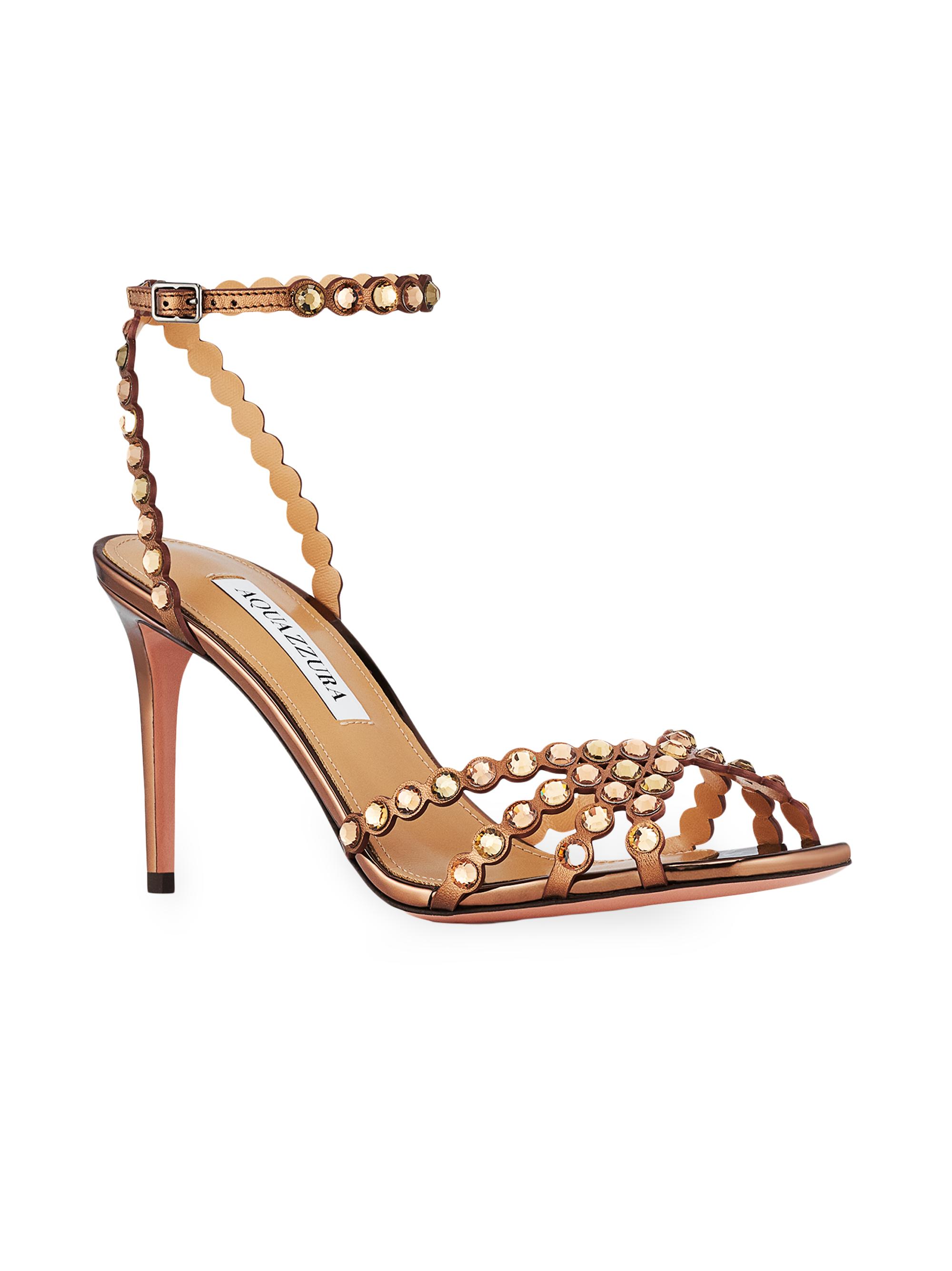 Aquazzura Tequila 85MM Crystal-Embellished Leather Sandals Saks