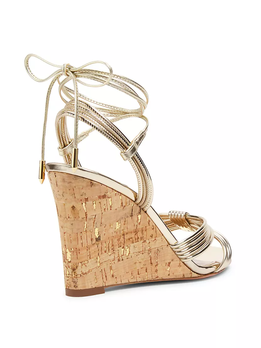 Shop Aquazzura 85MM Strappy Metallic Wedge Sandals | Saks Fifth Avenue