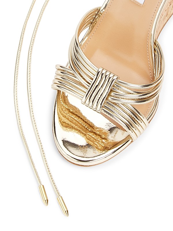 Shop Aquazzura 85MM Strappy Metallic Wedge Sandals | Saks Shop Aquazzura 85MM Strappy Metallic Wedge Sandals | Saks
