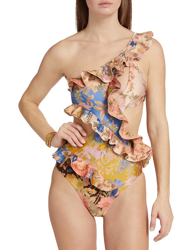 Shop Zimmermann August Asymmetric Frill One-Piece Swimsuit Shop Zimmermann August Asymmetric Frill One-Piece Swimsuit