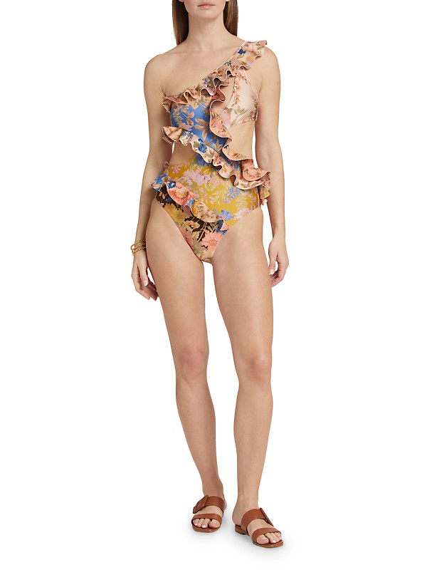 Shop Zimmermann August Asymmetric Frill One-Piece Swimsuit Shop Zimmermann August Asymmetric Frill One-Piece Swimsuit