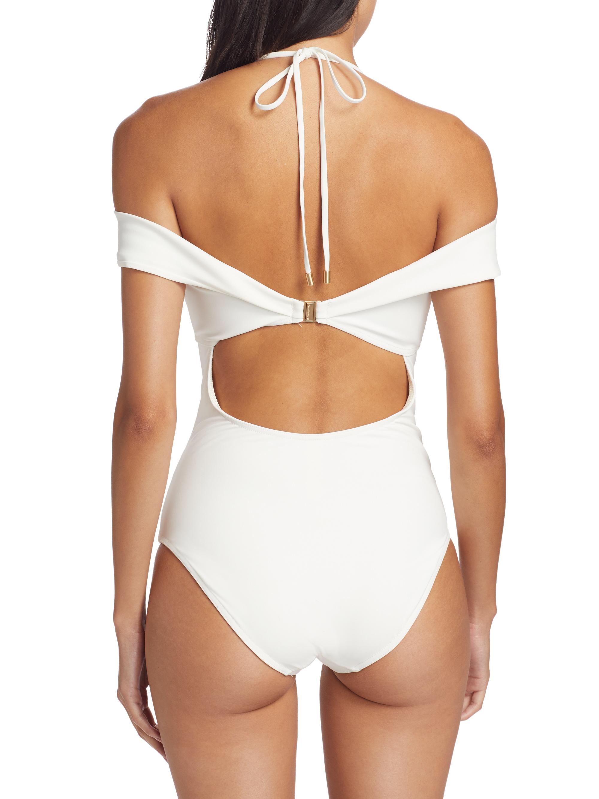 Zimmermann Lexi Off-The-Shoulder One-Piece Swimsuit | Saks Fifth