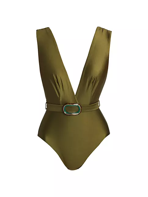 Shop Zimmermann Junie Belted Plunge One-Piece Swimsuit | Saks Fifth Avenue