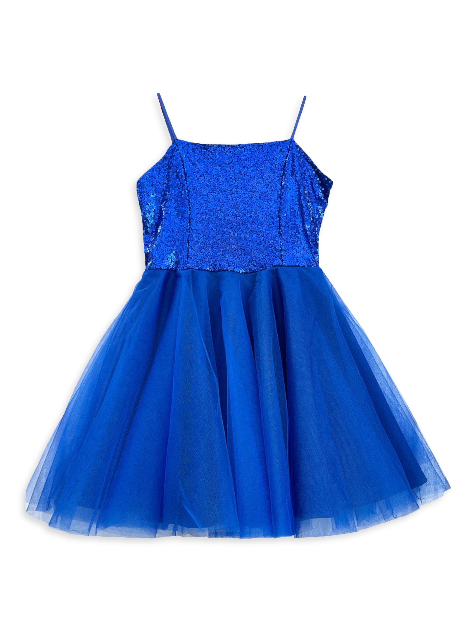 Un Deux Trois Girl's Sequin Fit-And-Flare Tulle Dress - Cobalt