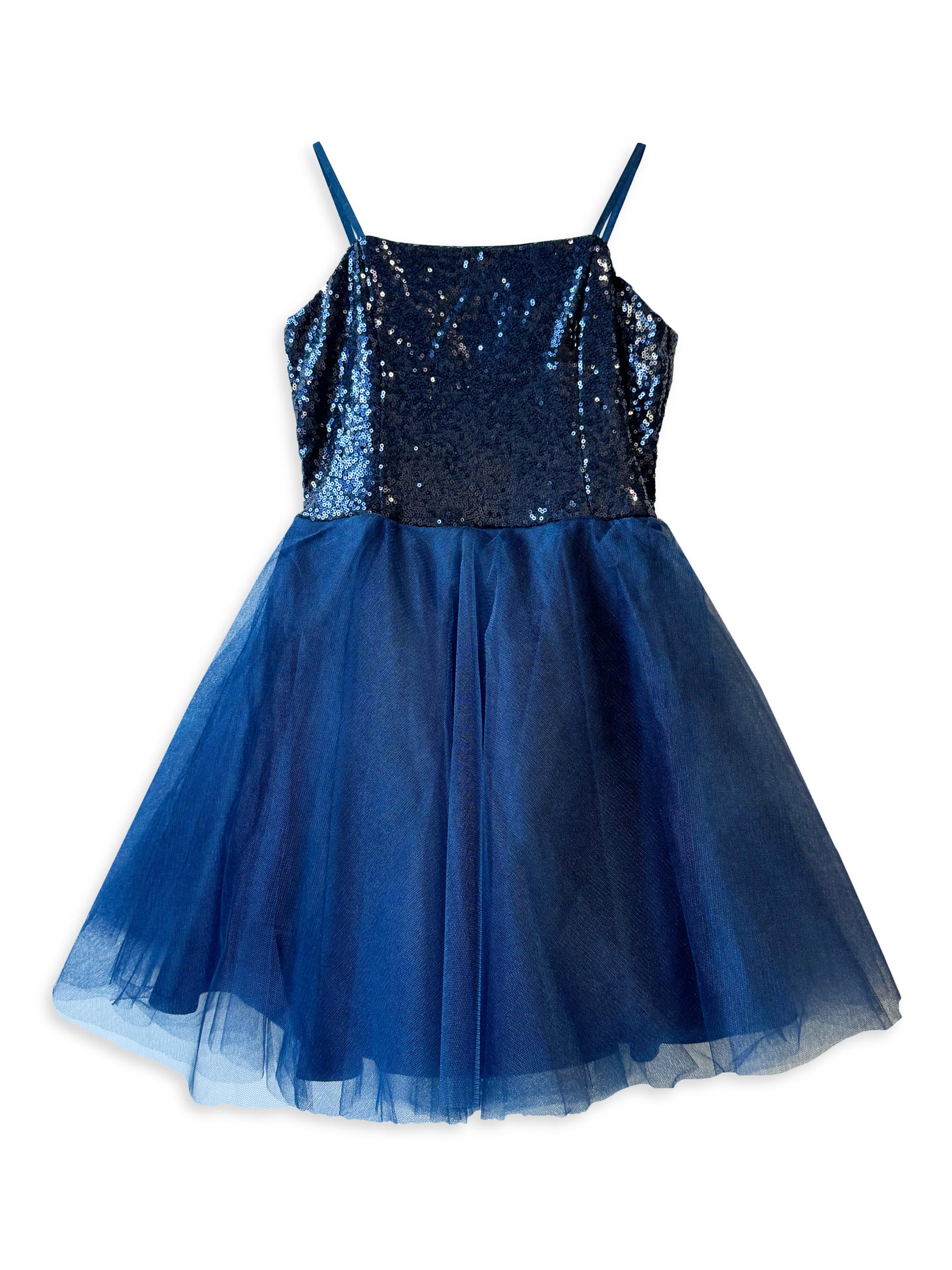 Un Deux Trois Girl's Sequin Fit-And-Flare Tulle Dress - Navy