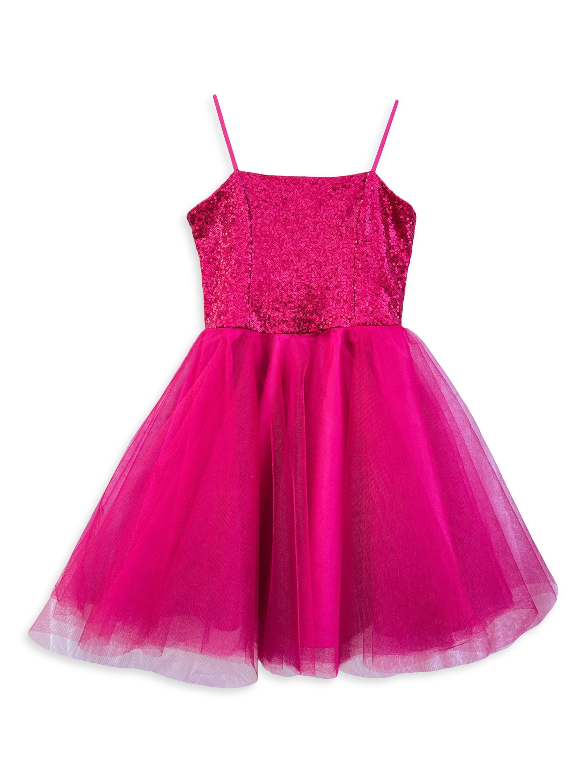 Un Deux Trois Girl's Sequin Fit-And-Flare Tulle Dress - Pink