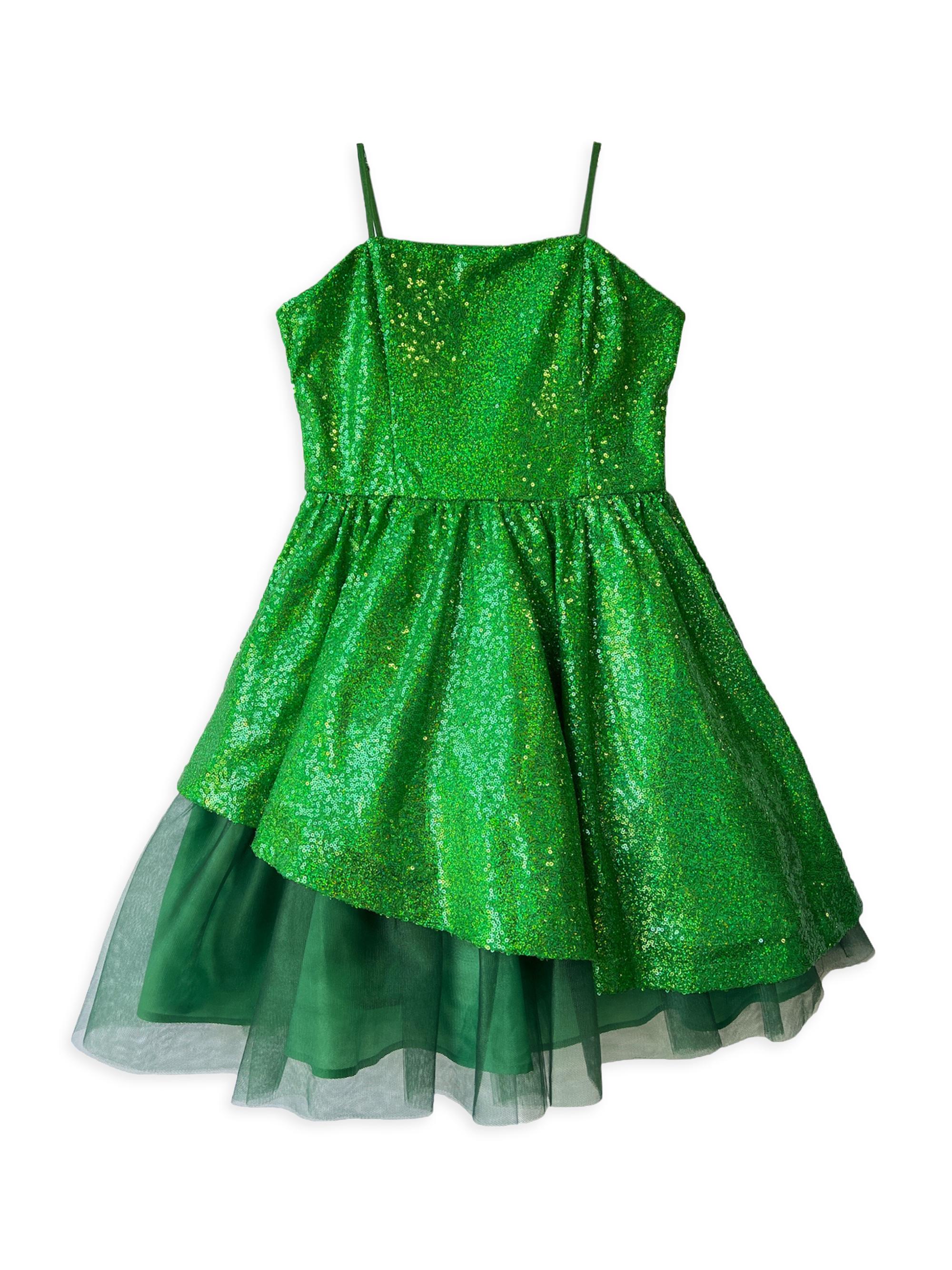 Un Deux Trois Girl's Peek-A-Boo Sequin Dress - Green