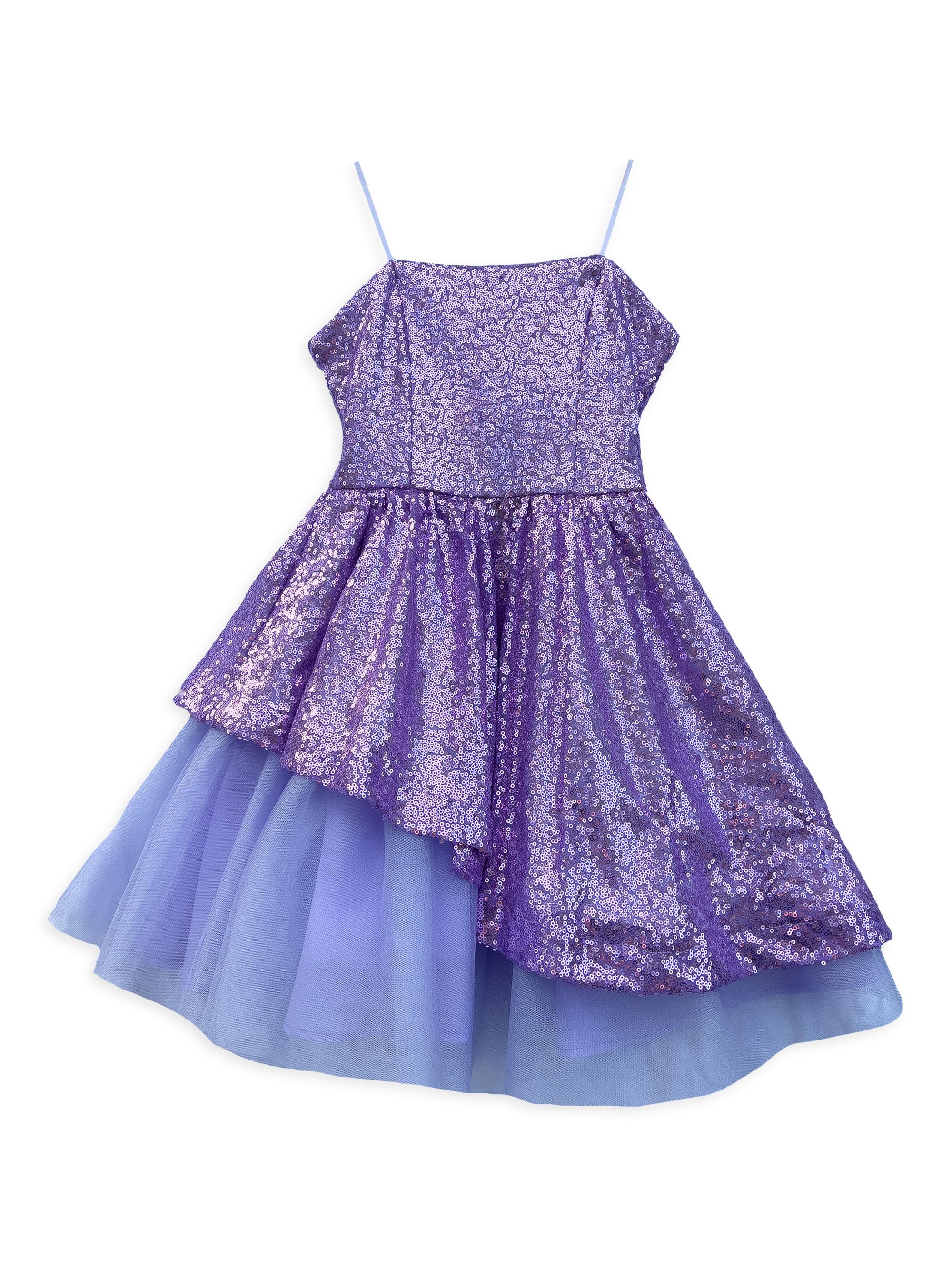 Un Deux Trois Girl's Peek-A-Boo Sequin Dress - Lilac
