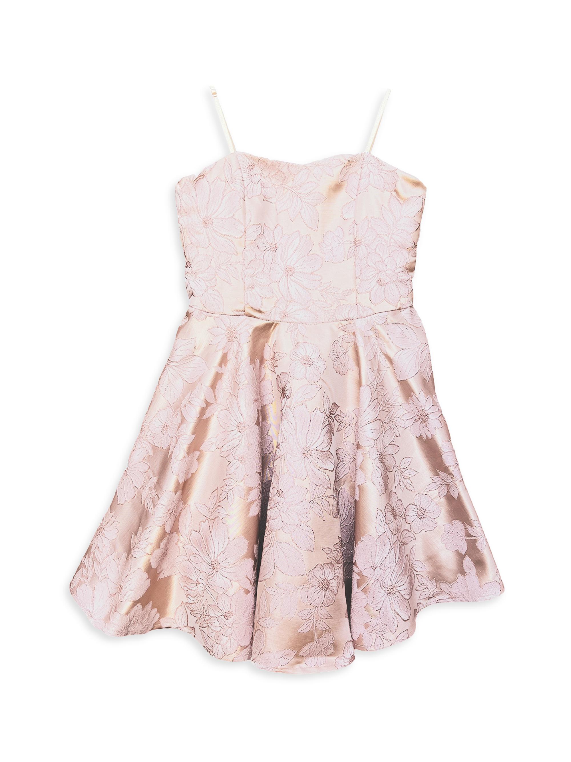 Un Deux Trois Girl's Brocade Satin Dress - Pink