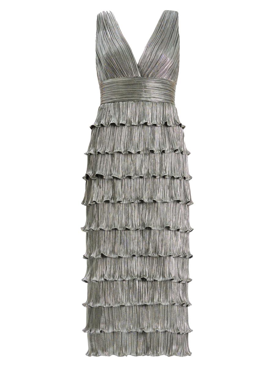 Zac Posen Pleated Metallic Ruffled Midi-Dress | Saks Fifth Avenue