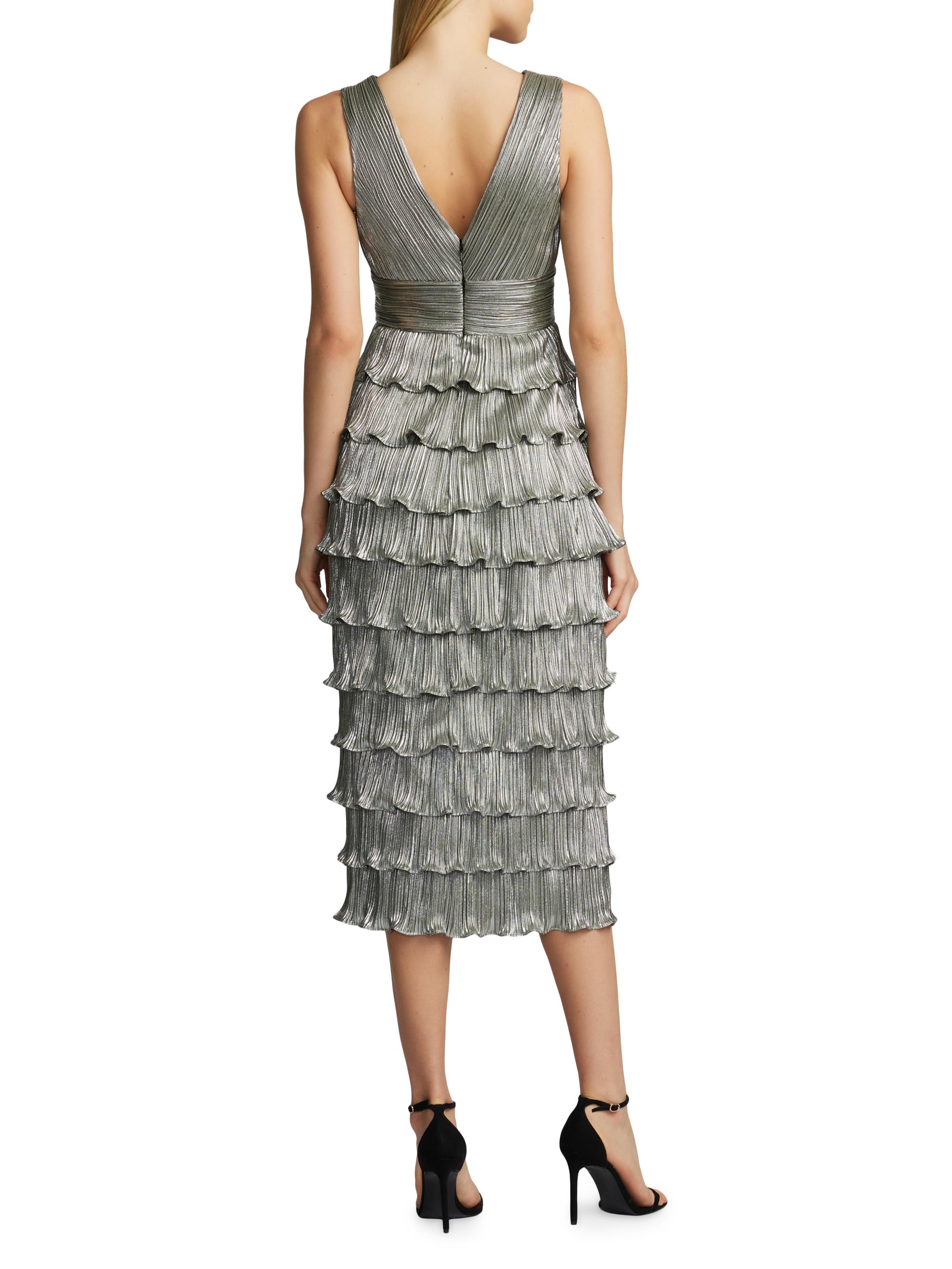 Zac Posen Pleated Metallic Ruffled Midi-Dress | Saks Fifth Avenue