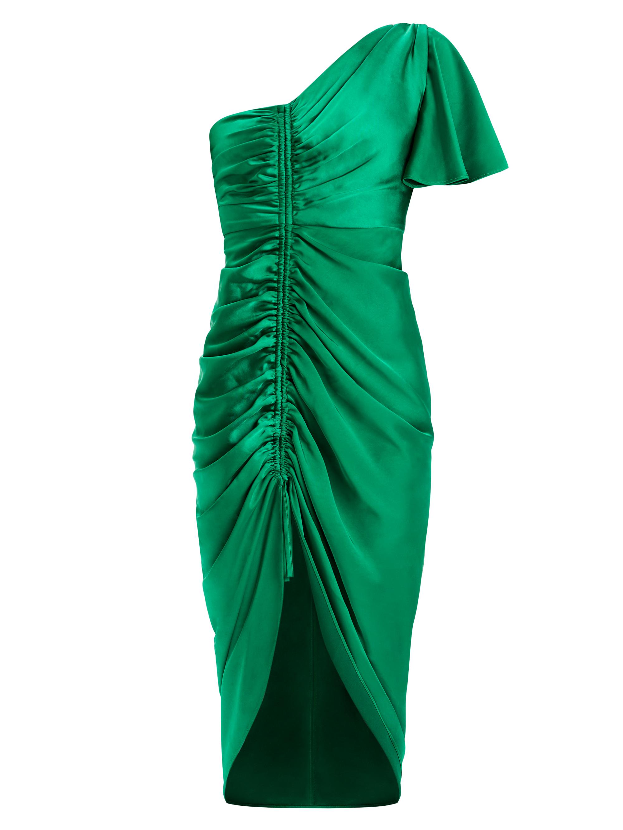 Zac Posen Women's Satin Asymmetric Midi-Dress - Emerald