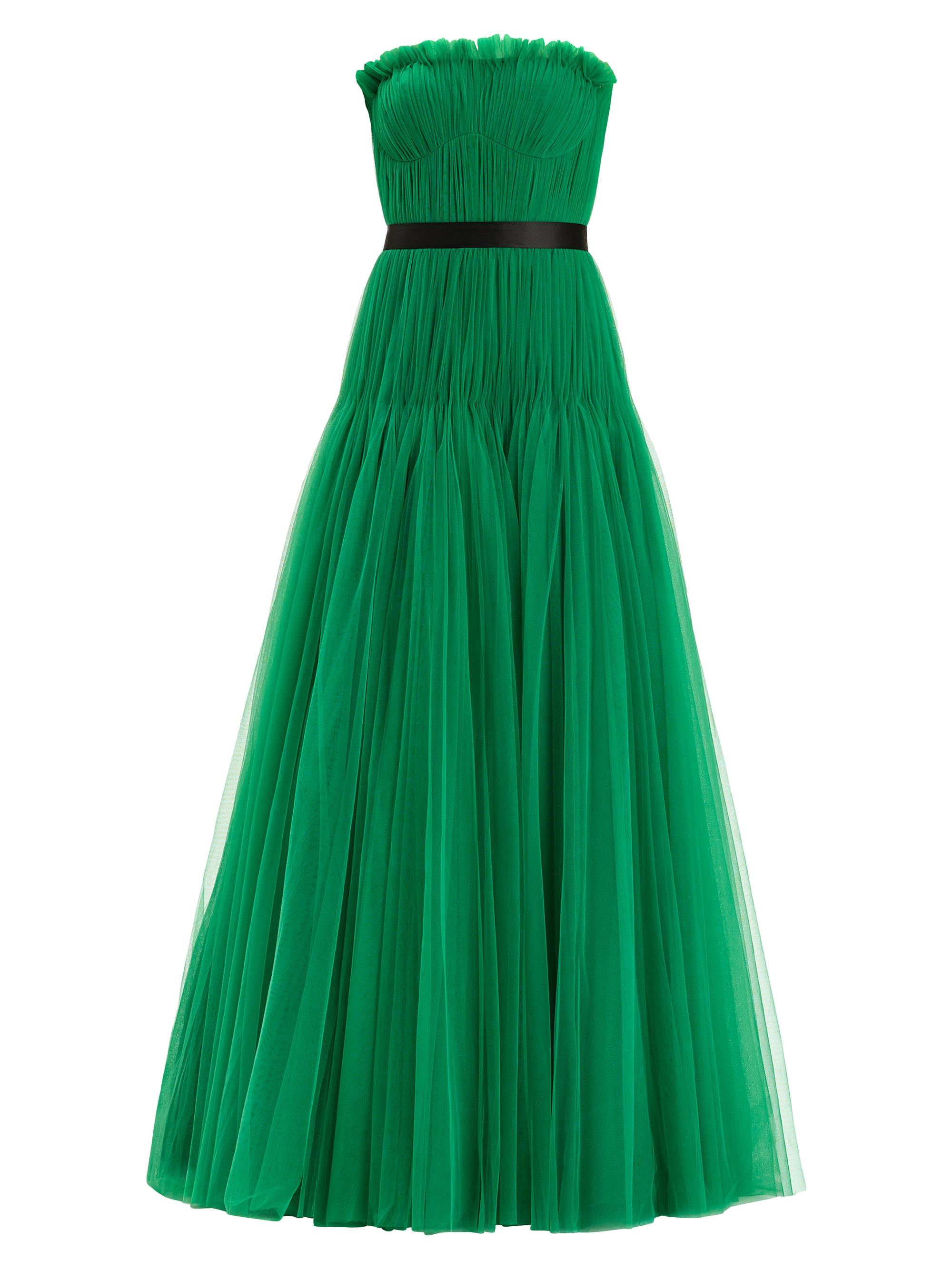 Zac Posen Women's Pleated Tulle Strapless Gown - Emerald