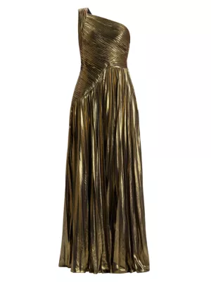 Zac Posen Women's Metallic Chiffon One-Shoulder Gown - Gold