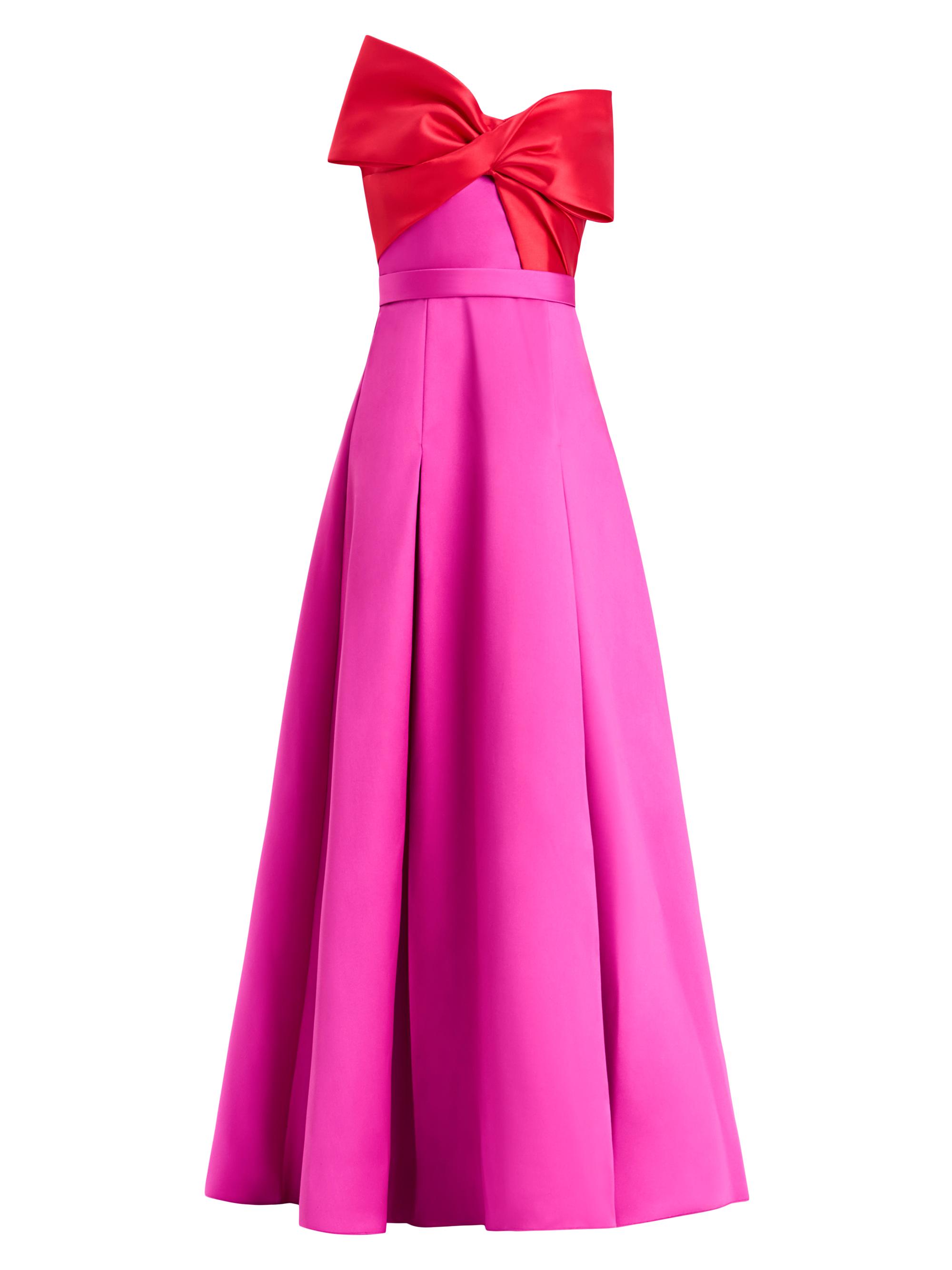 Zac Posen Women's Colorblocked Bow Mikado Gown - Rouge Magenta