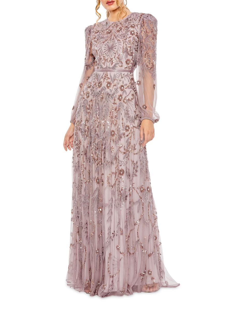Mac Duggal Beaded & Sequined Puff-Sleeve Gown | Saks Fifth