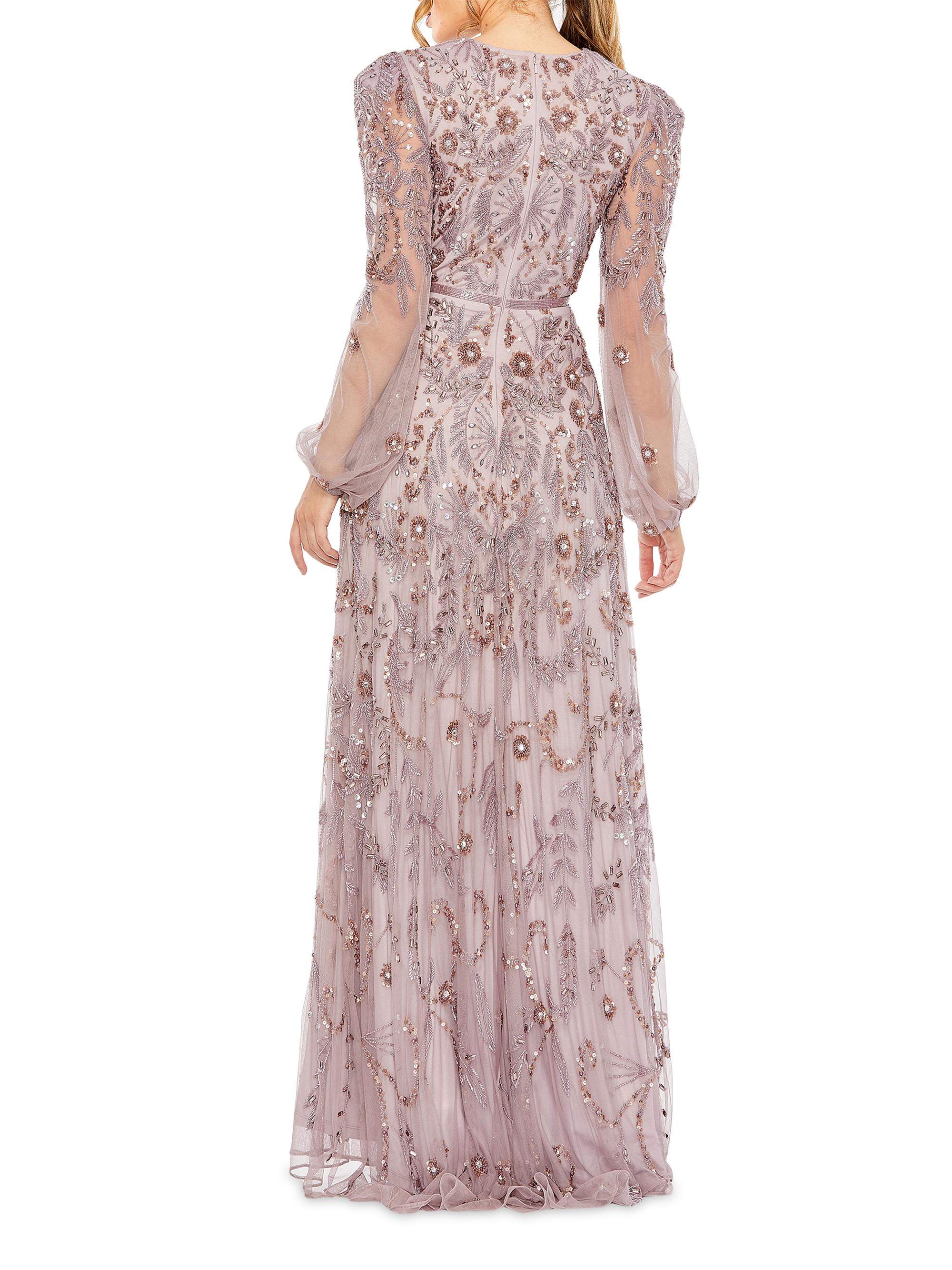 Mac Duggal - Purple Puff Sleeve Embellished A Line Gown - Heather / US 6