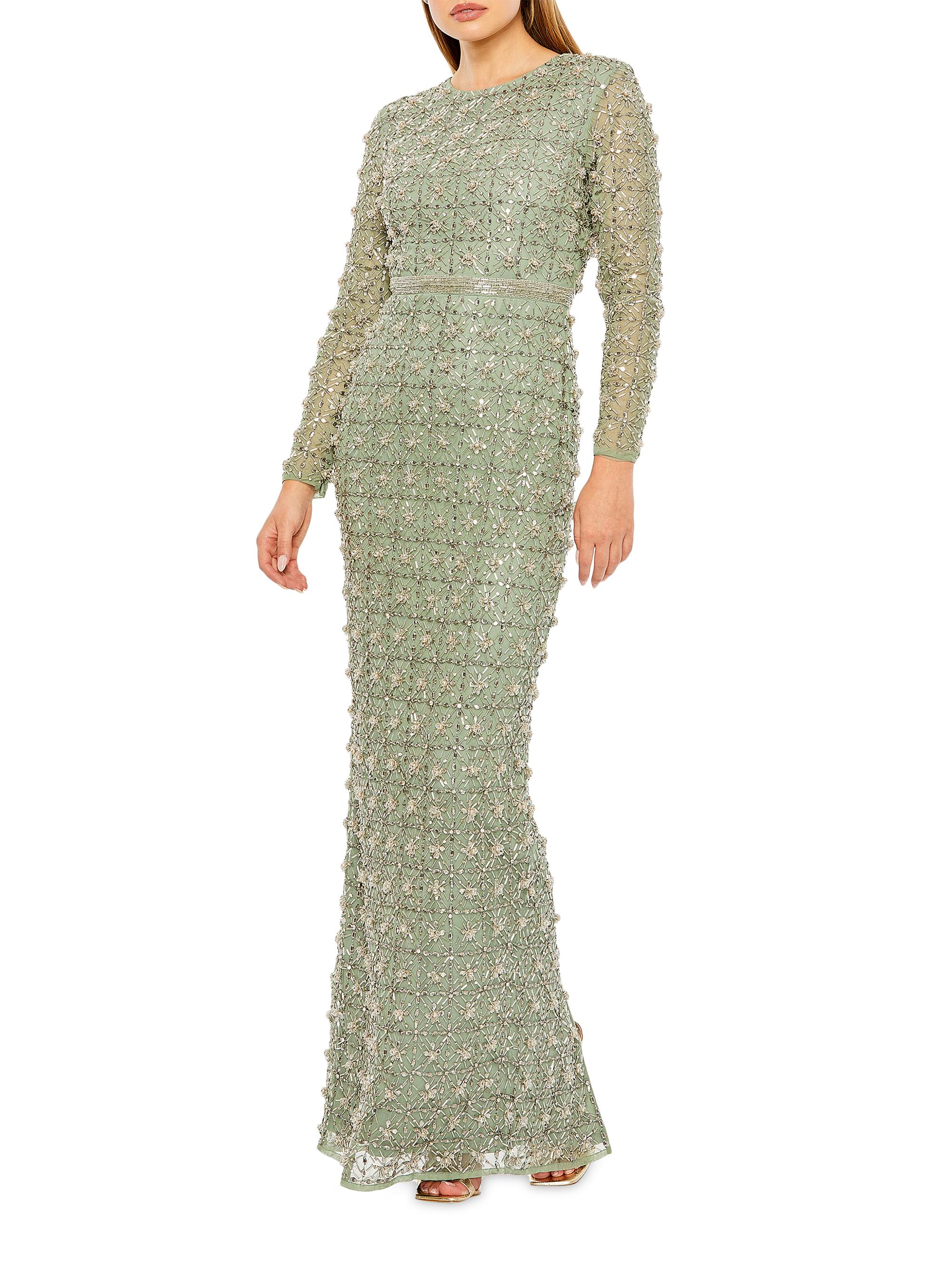 Mac Duggal Women's Geometric Beaded Column Gown - Jade