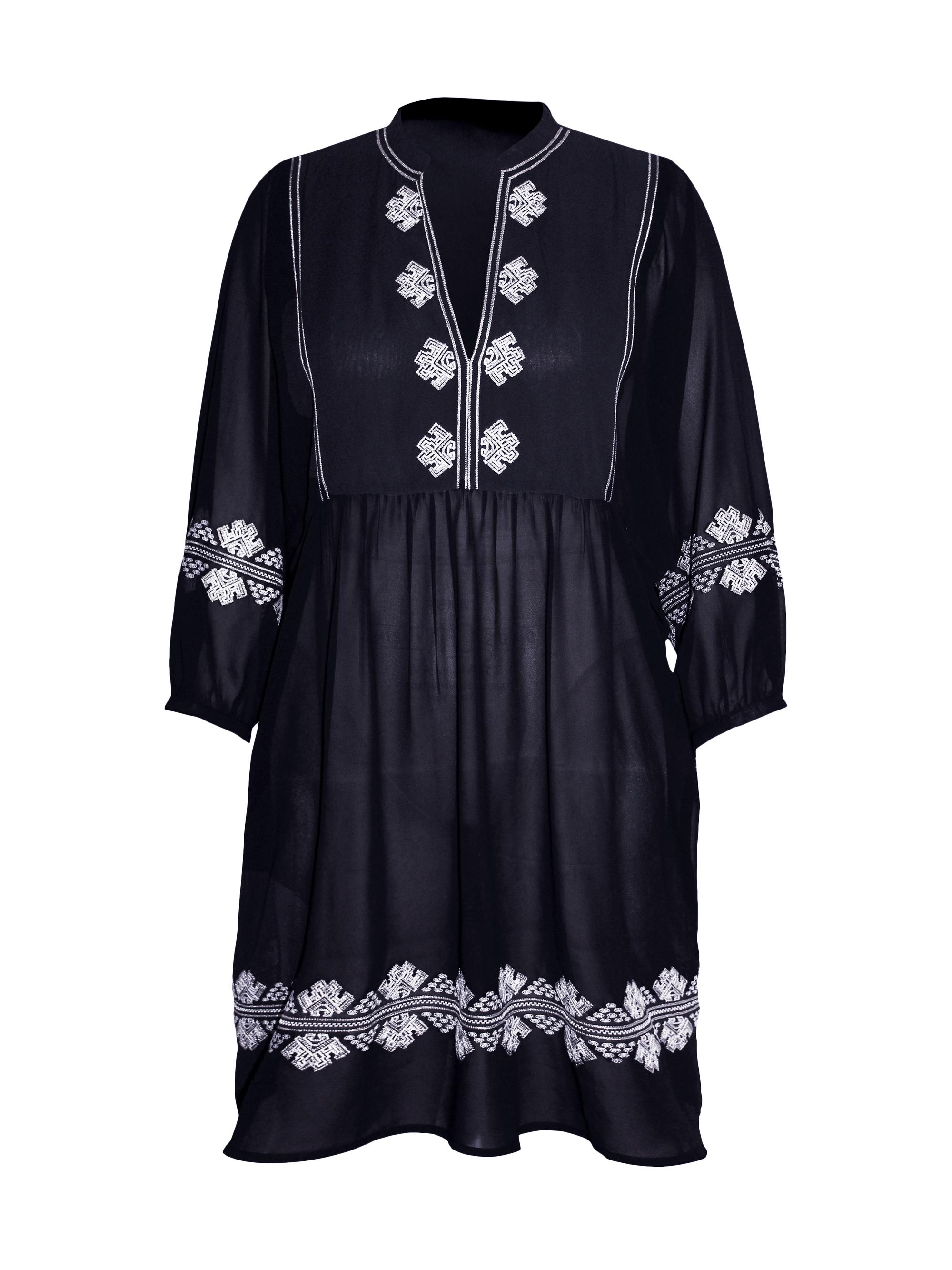 embroidered mesh maxi dress Vintage White & Blue Boho Embroidered Beach Dress – La Vida Bohemia main image 0