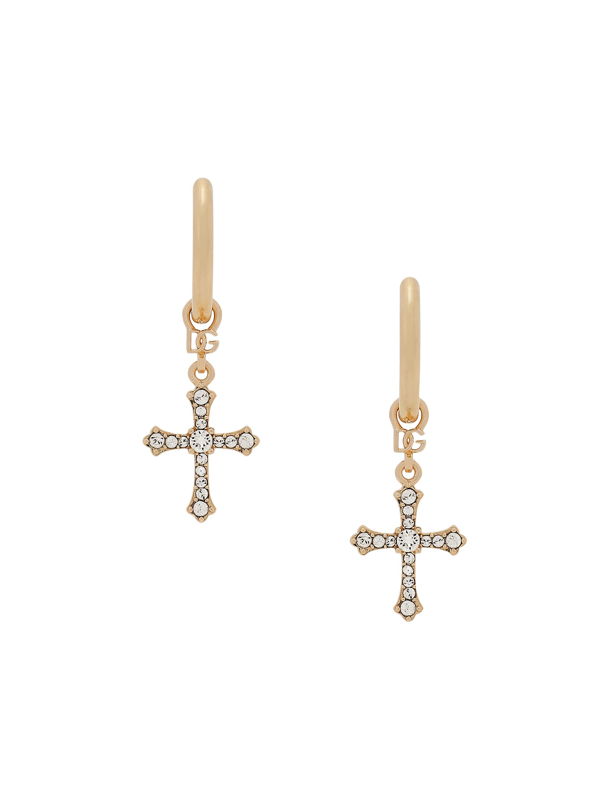 Dolce & Gabbana Women's Gold-Plated & Glass Crystal Cross Hoop Earrings - Gold