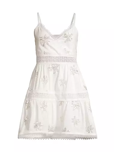 Lucid Dreams Angel Floral Sequined Linen-Blend Tiered Minidress