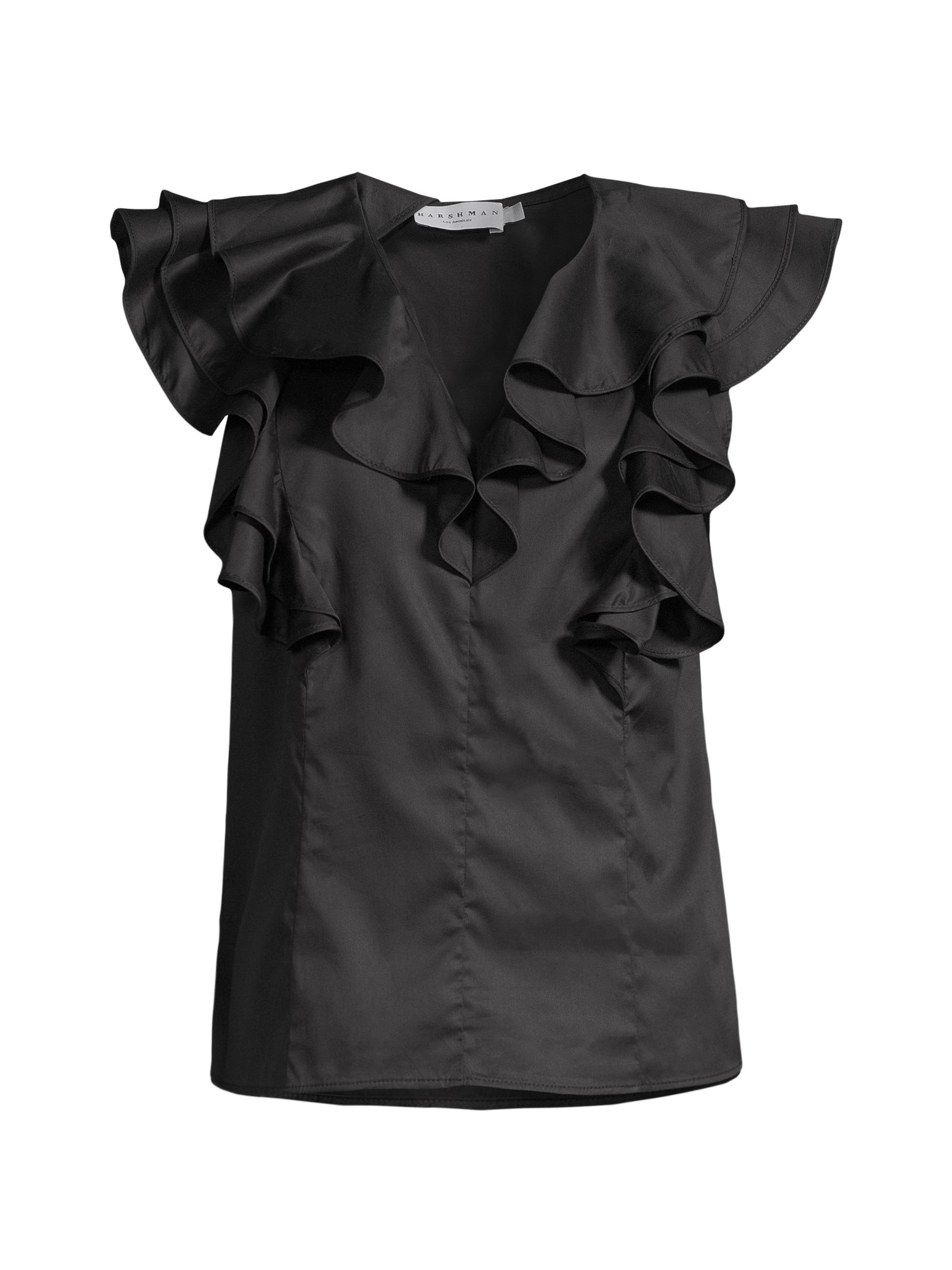 Harshman Women's Yurika Ruffled Cotton Blouse - Black