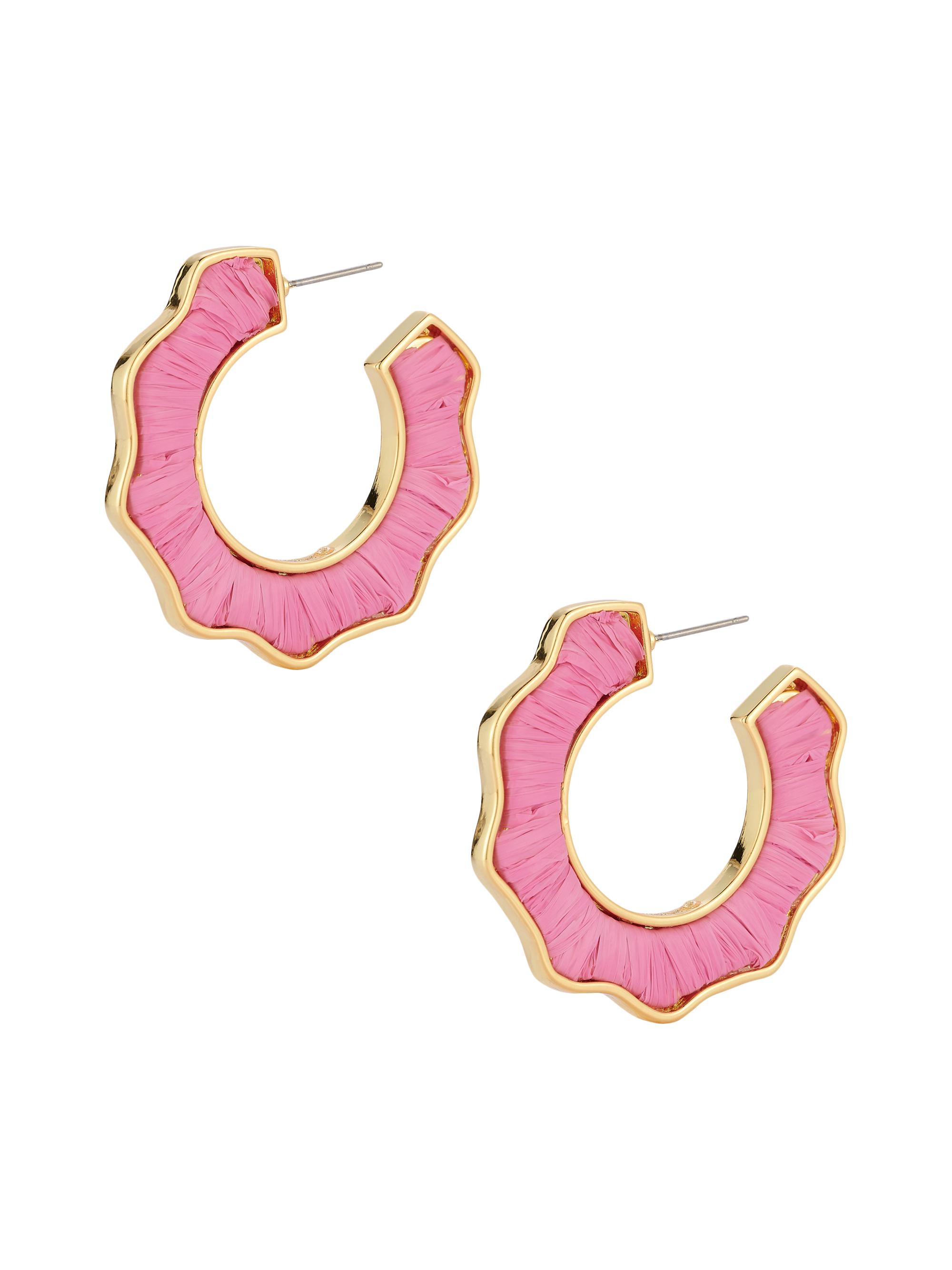 Mignonne Gavigan Women's Darby 14K-Gold-Plated & Raffia Wavy Hoop Earrings - Magenta