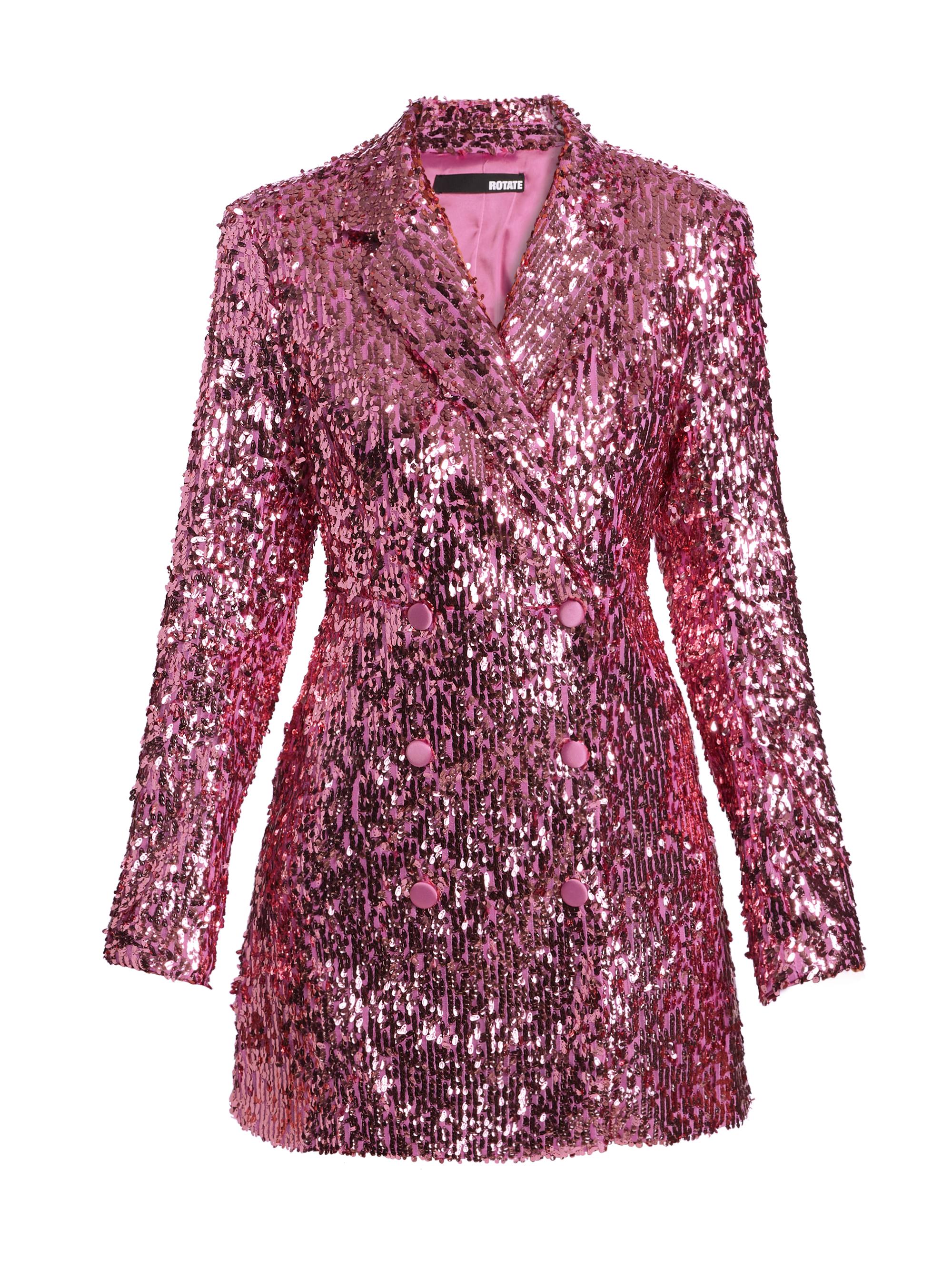 Rotate Birger Christensen Women's Sequined Double-Breasted Blazer Minidress - Fuchsia Pink