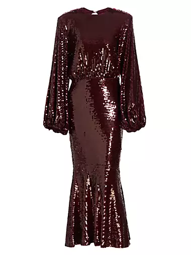 Sequined Balloon-Sleeve Gown
