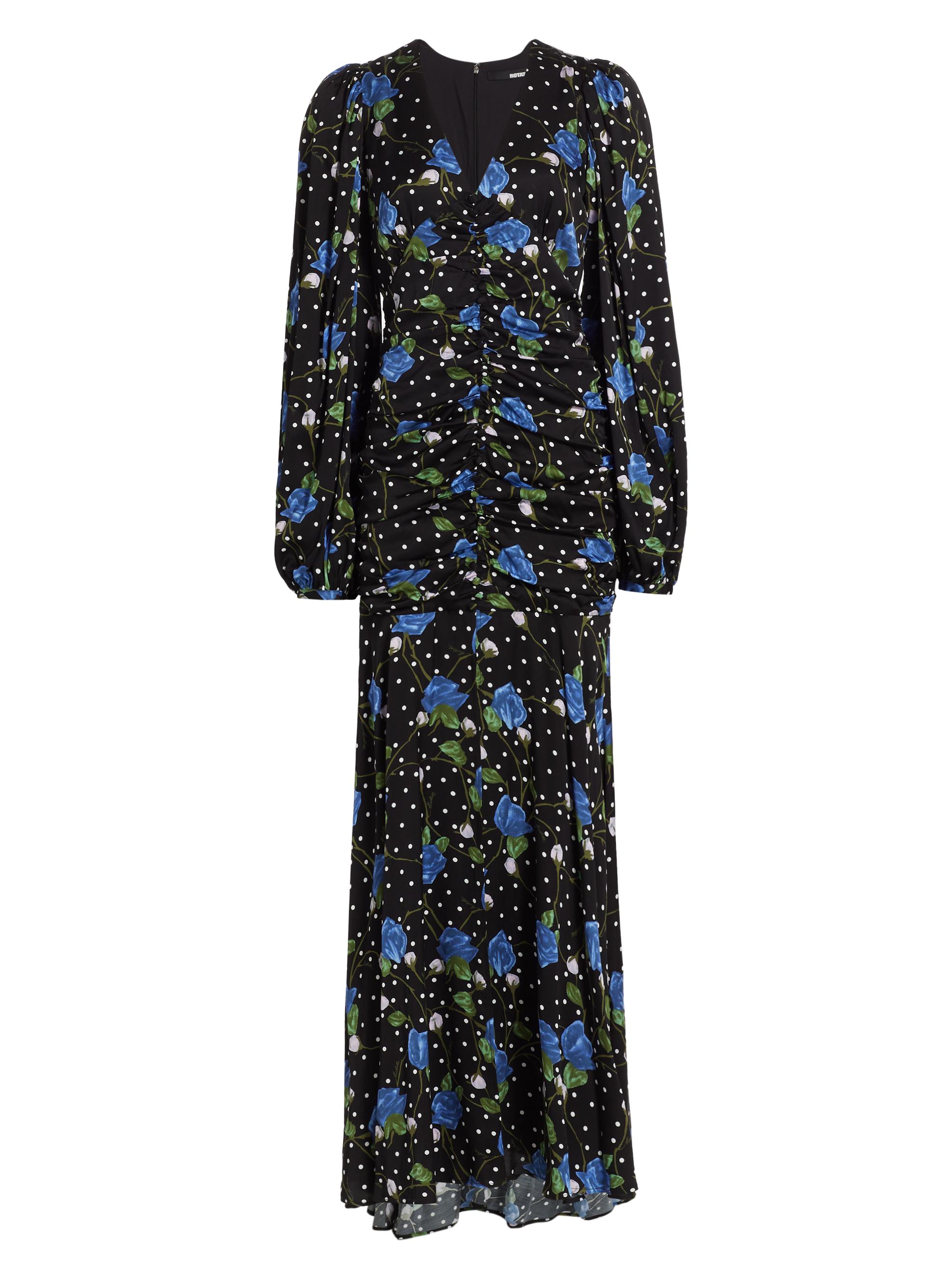 Rotate Birger Christensen Women's Floral Satin V-Neck Maxi Dress - Dot Stemed Rose Tap Shoe Comb