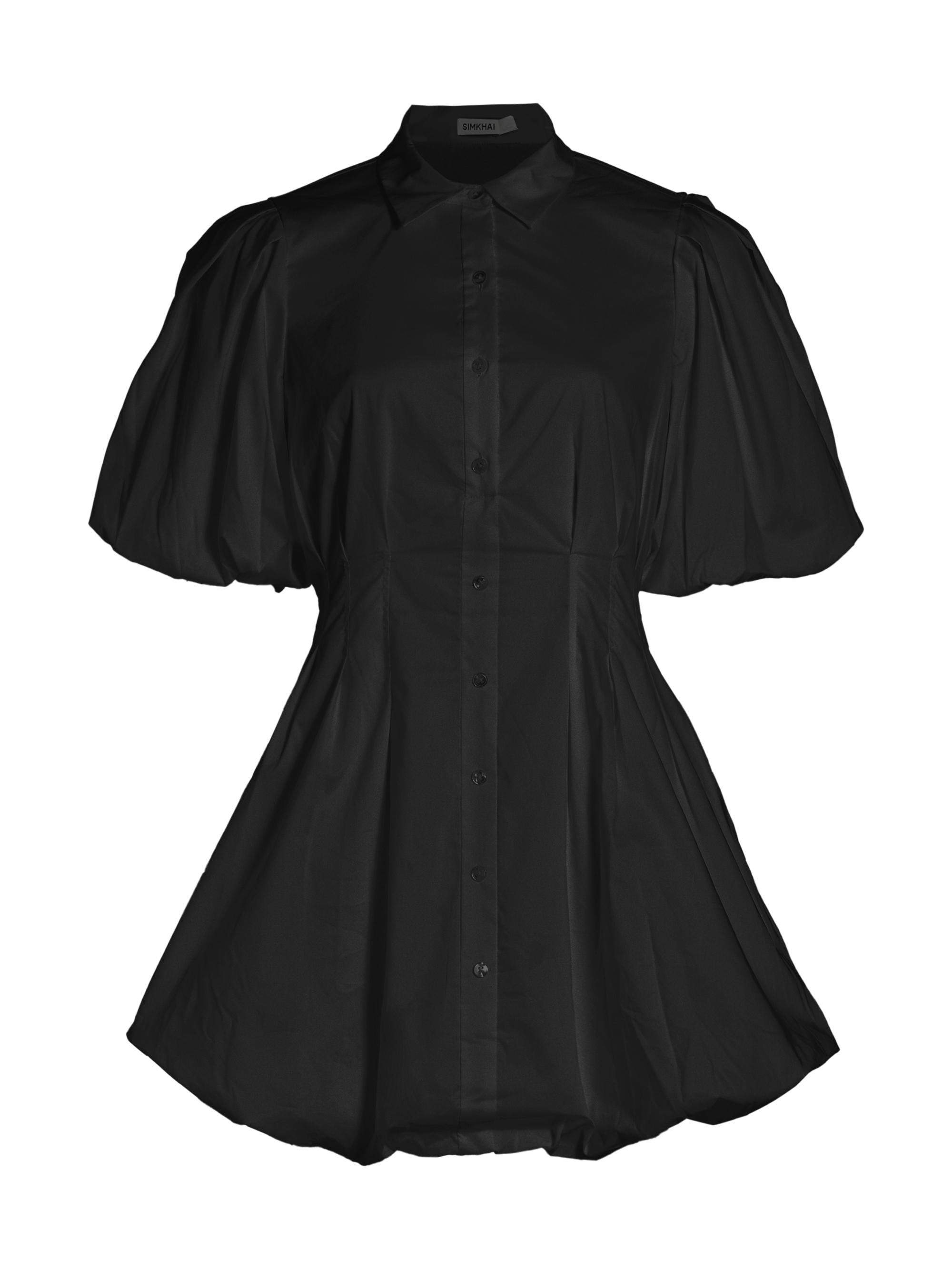 SIMKHAI Women's Cleo Puff-Sleeve Pintuck Minidress - Black