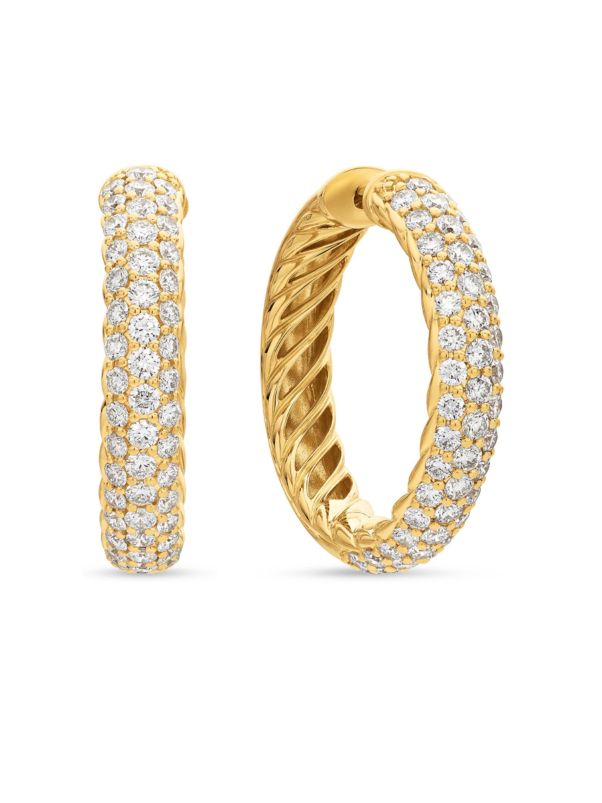 David Yurman Women's Mercer Hoop Earrings in 18K Yellow Gold with Pave Diamonds - Diamond