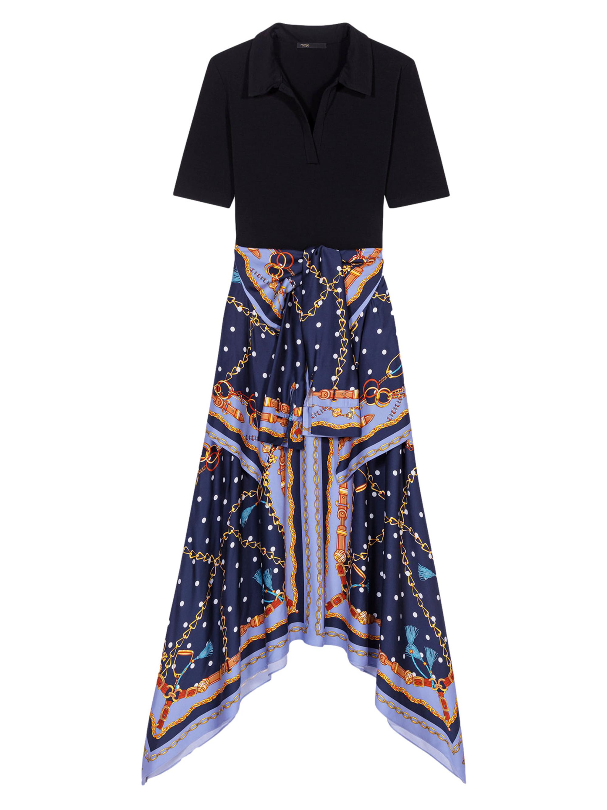 Maje Women's Illusion Effect Patterned Dress - Black Multicolor