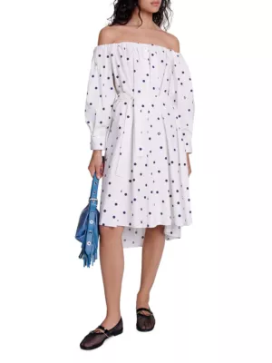 Shop Maje Shirt Dress with Bardot Neckline | Saks Fifth Avenue