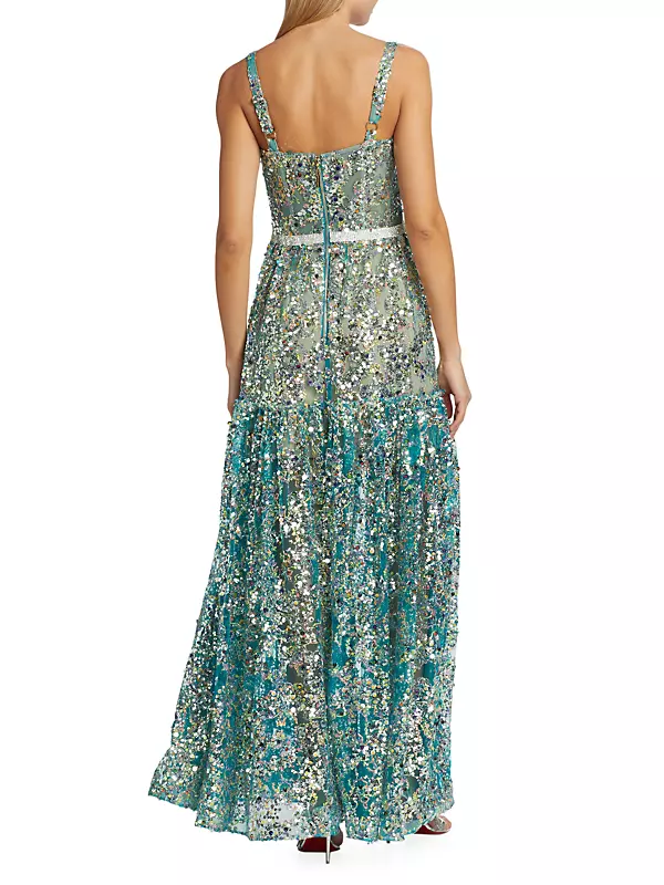 Midnight Sequined Tiered A-Line Gown