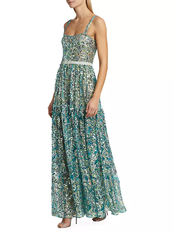 Midnight Sequined Tiered A-Line Gown