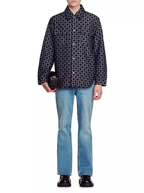 Sandro Men's Square Cross Overshirt Jacket - Raw Denim - Size Large