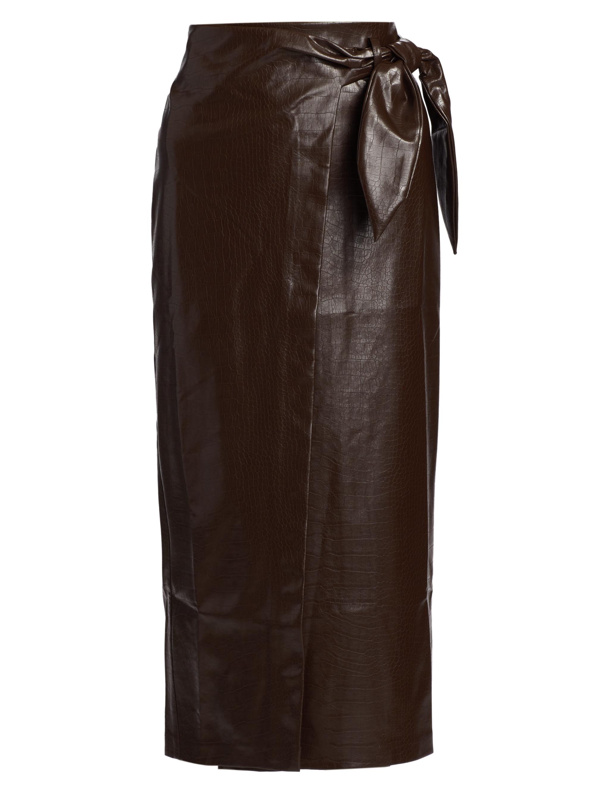 Line & Dot Women's Safia Snake-Embossed Faux Leather Wrap Midi-Skirt - Chocolate