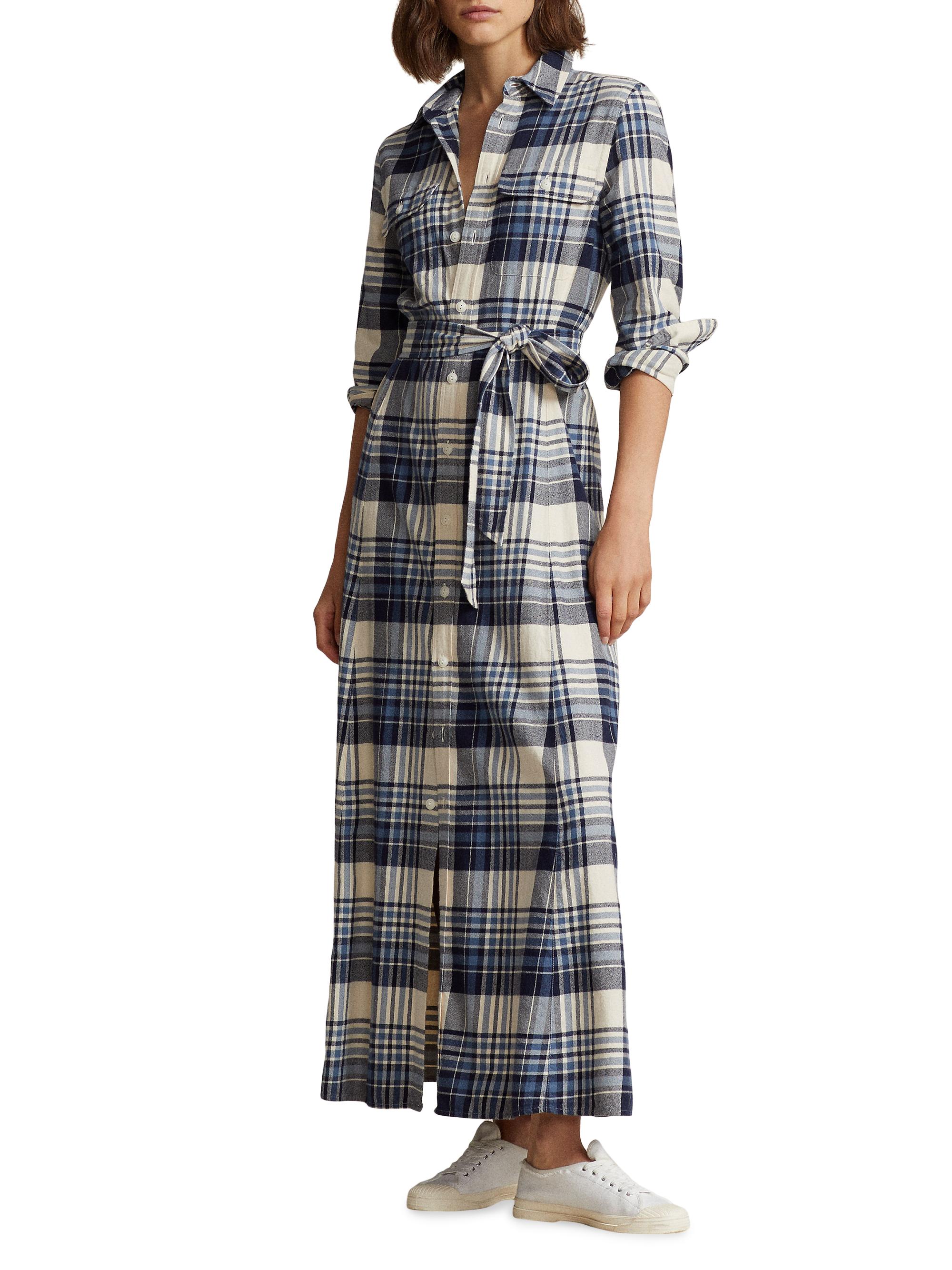 Polo Ralph Lauren Belted Plaid Cotton Maxi Dress | Saks Fifth Avenue