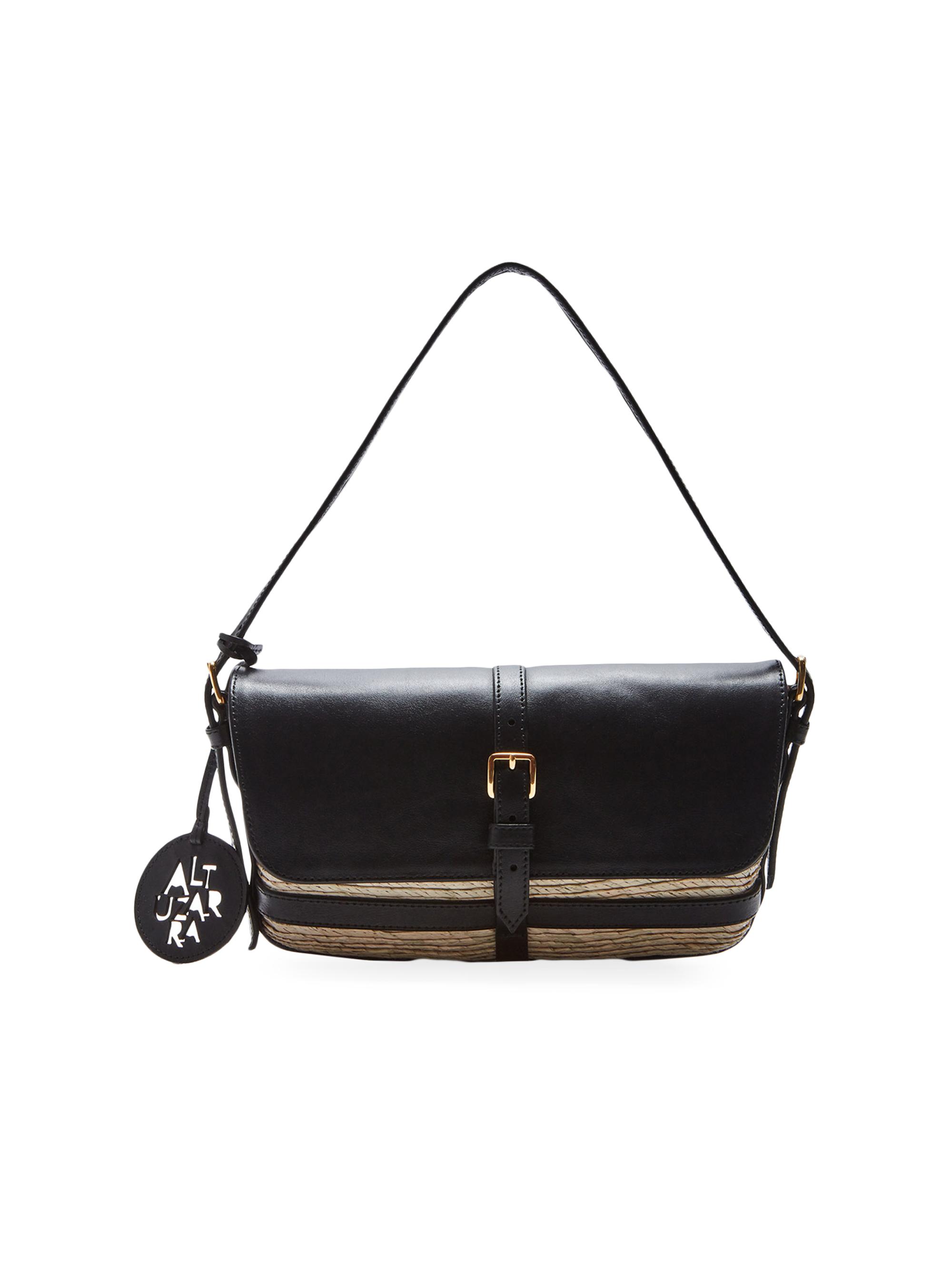 Altuzarra Women's Watermill Straw & Leather Shoulder Flap Bag - Natural Black