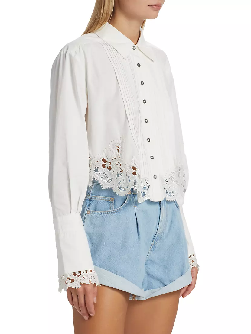 Free People White Lace Eyelet Cotton Hooked On You Button Down Shirt –  Shol's boutique