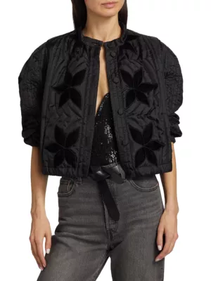Valentino Garden floral-embroidered hooded jacket - Black