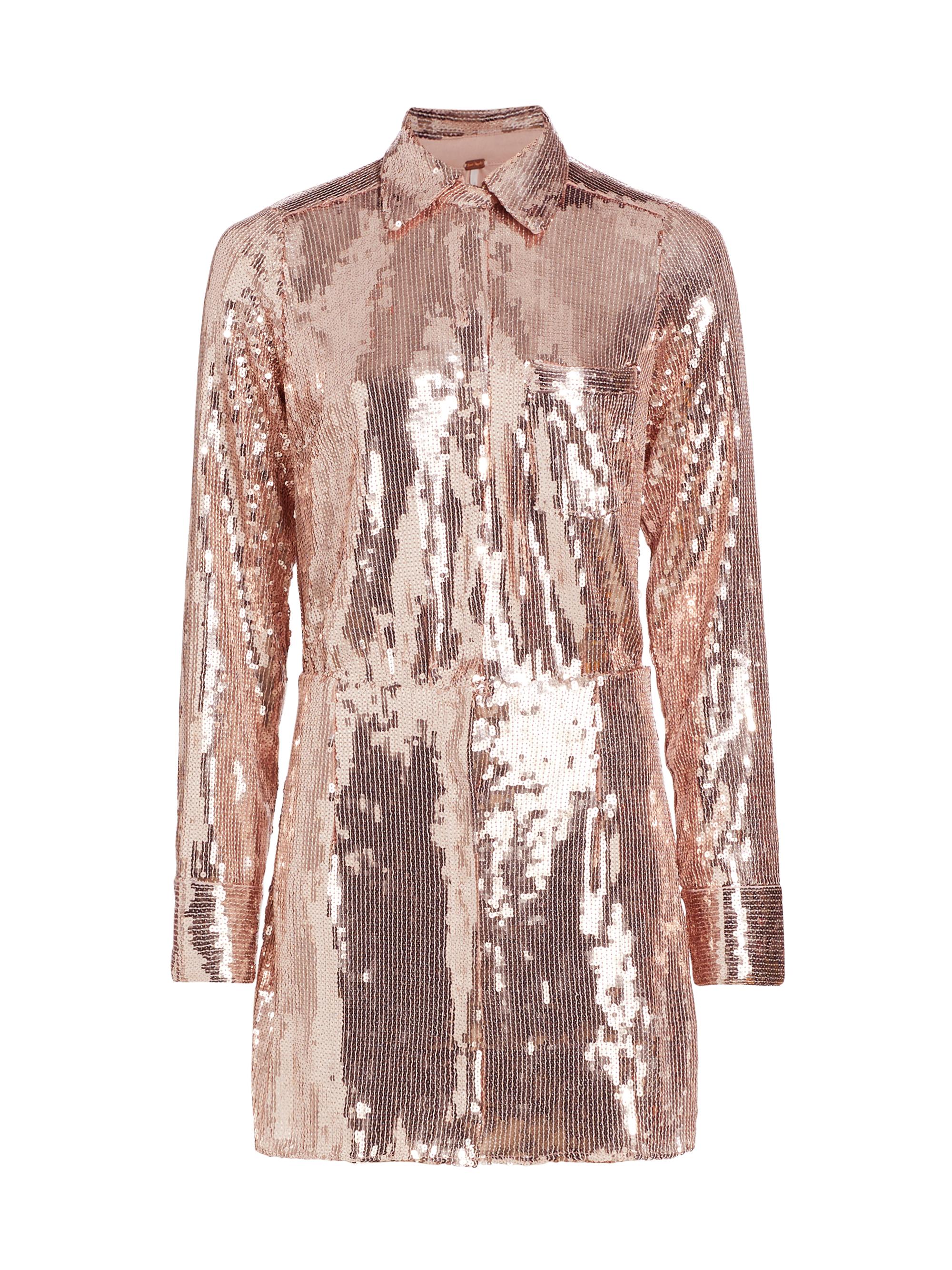 Free People Women's Sophie Sequined Shirtdress - Champagne