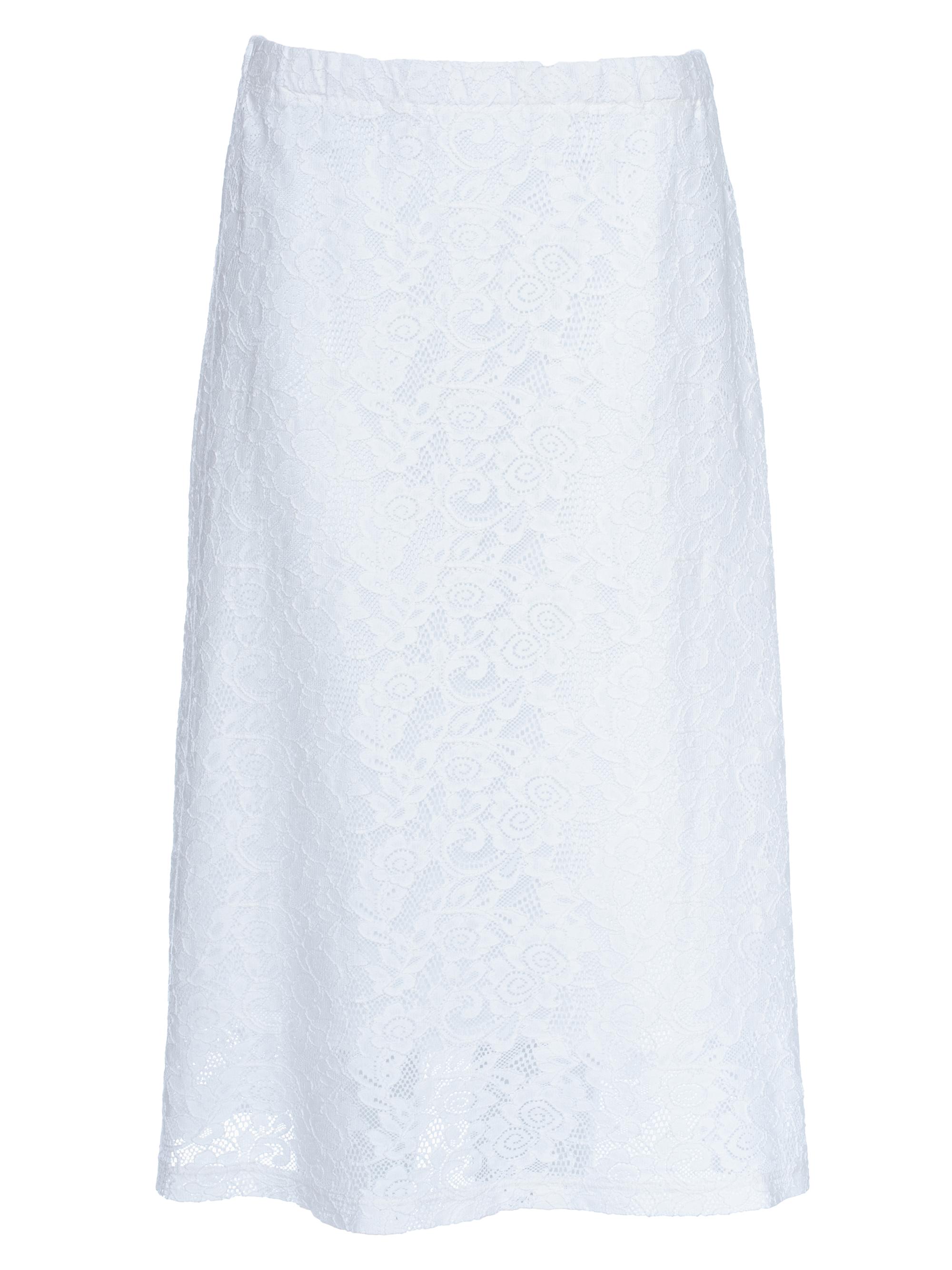 Wilt Women's A-Line Lace Skirt Partial Lined Sheer Hem - White