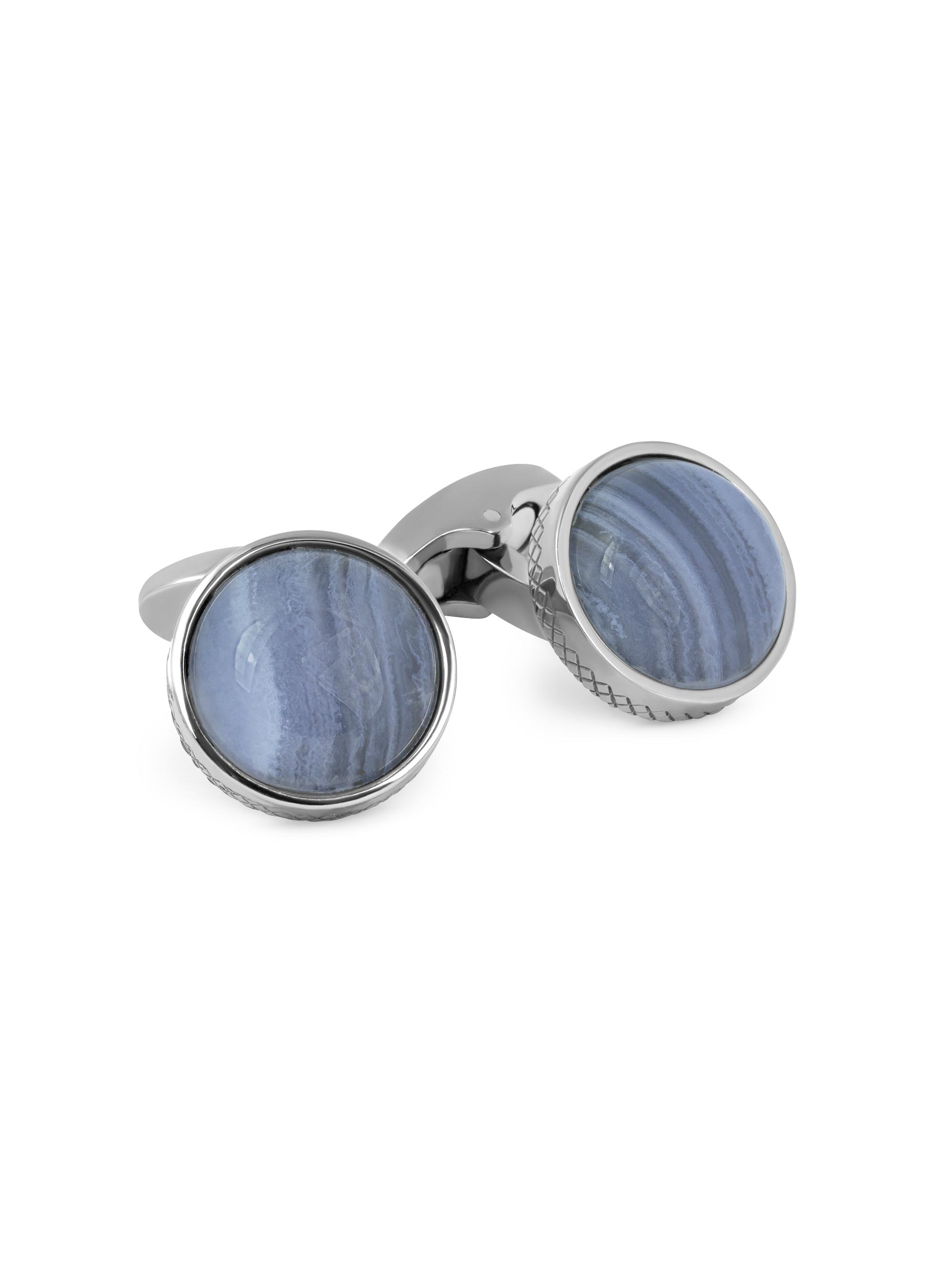 Tateossian Men's Blue Lace Agate & Titanium Cufflinks - Blue